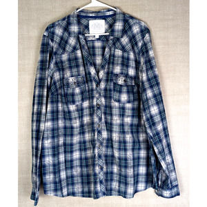 Maurice's Premium Women's Diamond Studded Plaid Button Up Long Sleeve Shirt Sz 3